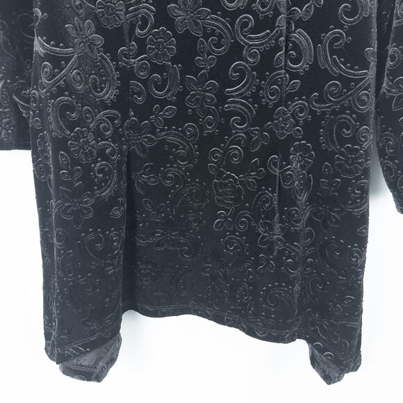Ruby Rd Velour Floral Scroll Embossed Tunic Top Womens Large Black Whimsigoth - Picture 9 of 13